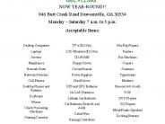 Electronics flyer NOW YEAR-ROUND at 946 Burt Creek Road Dawsonville, GA 30534 Monday through Saturday 7 a.m. to 5 p.m.