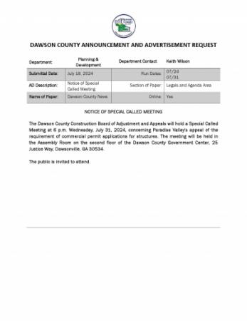 Notice of Special Called Meeting-Construction Board-July 2024