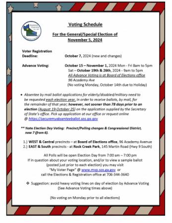 Voting Schedule for the November 05, 2024 General/Special Election