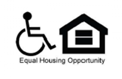 Black and white handicap symbol and a house with an equal sign bar inside of it